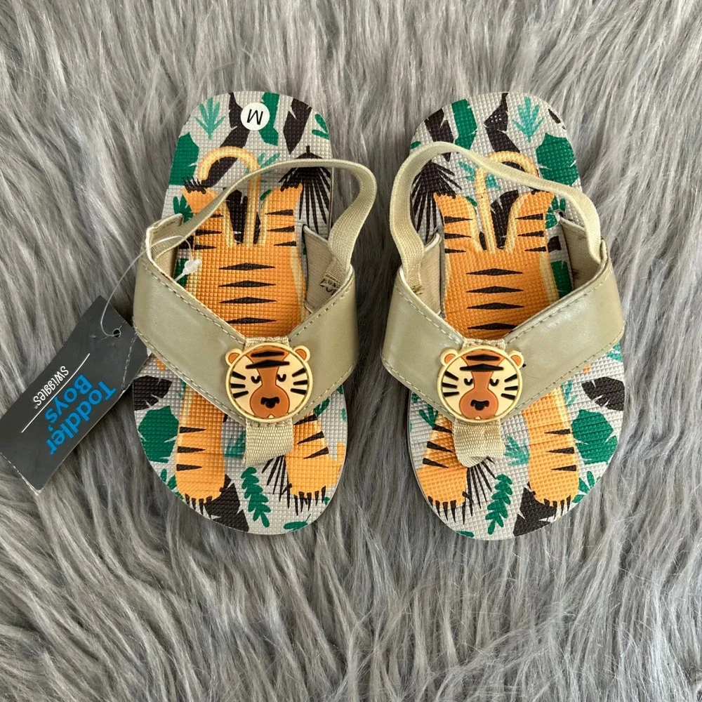 Swiggles Tiger Flip Flops Toddler Boys Size‎ Medium (7-8) Sandals Shoes